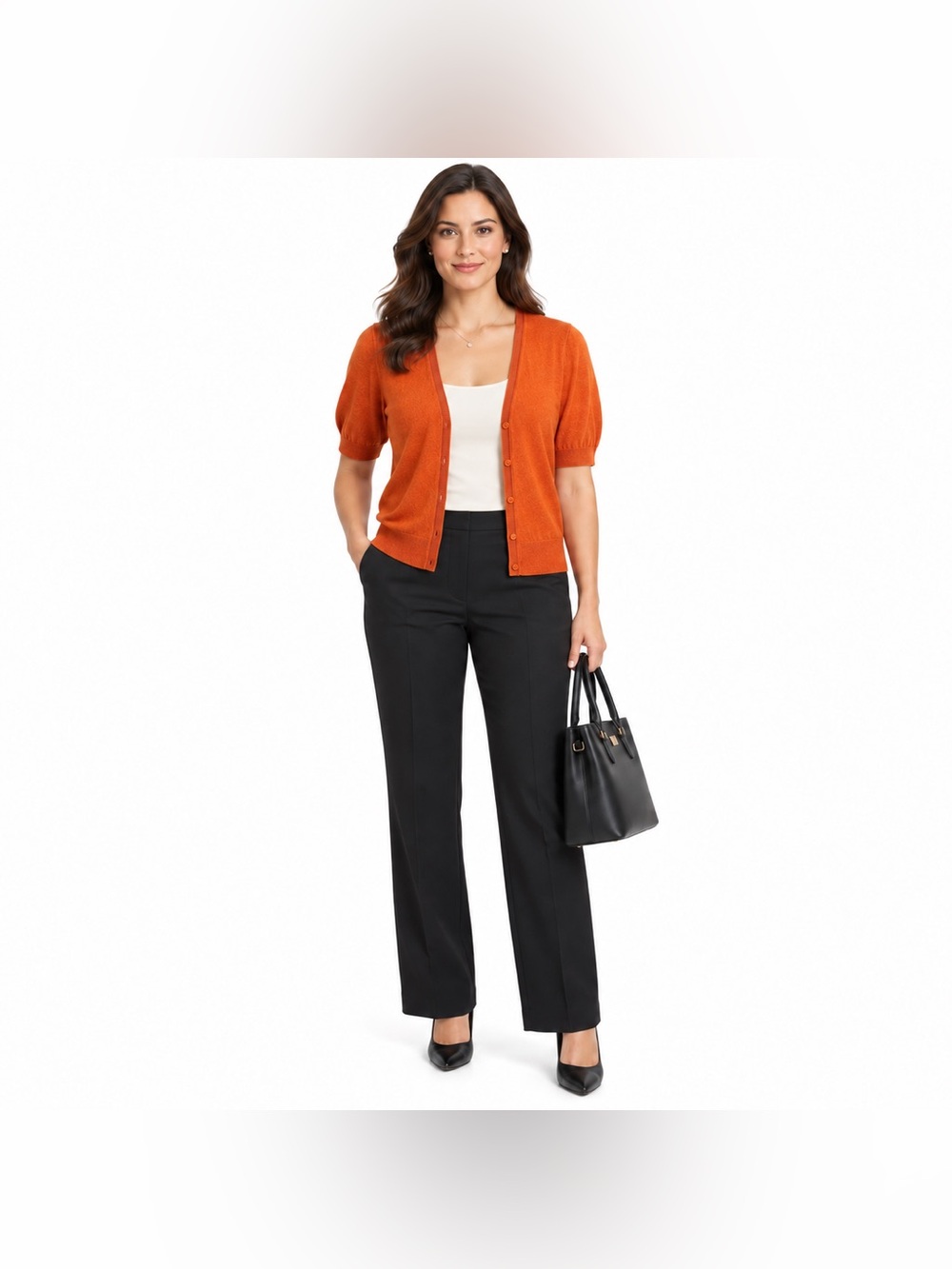 Ann Taylor XL Burnt Orange Short Sleeve Button Front Cardigan